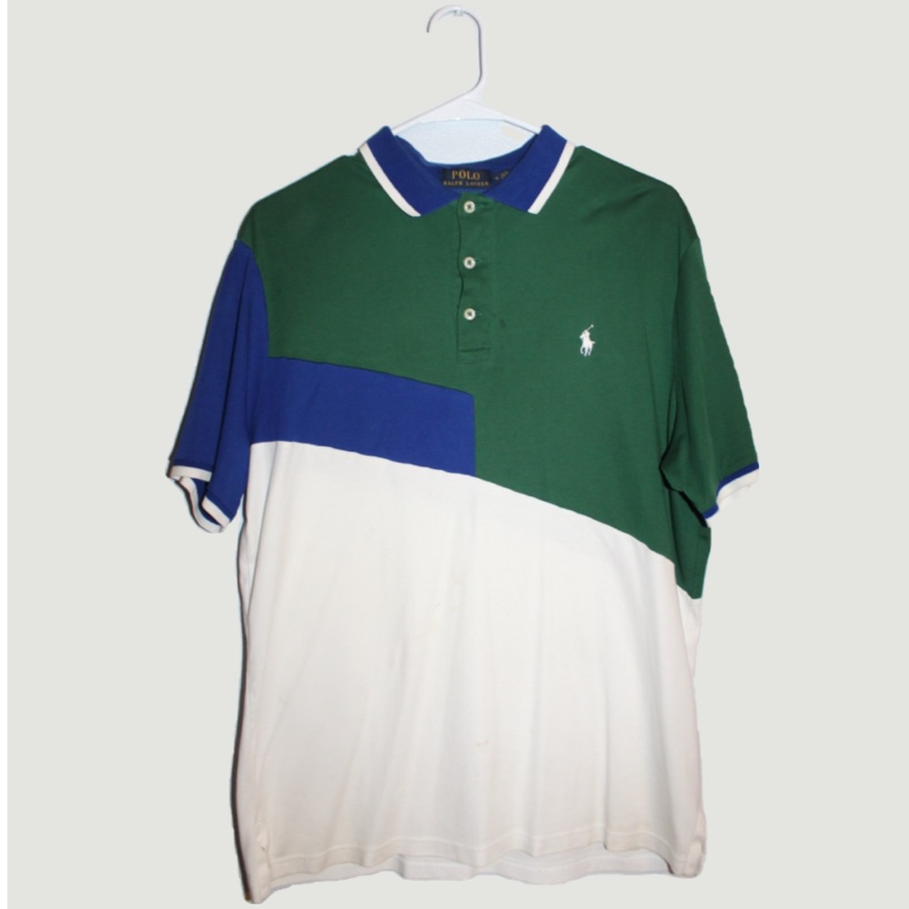 Ralph Lauren Men's Green, Blue, and White Polo Shirt